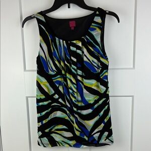 212 Collection Women's Abstract Blue Green Black Lined Tank Top Size XS e